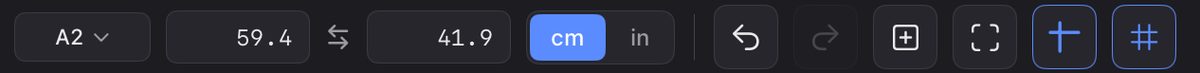 Tatscale toolbar: paper preset A2, width 59.4, height 41.9, unit toggle set to cm.